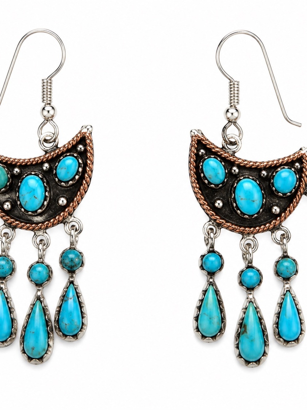 Turquoise Dangle Earrings - Boho Crescent Drop Earrings